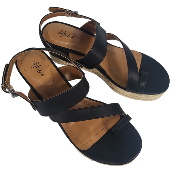 Style & Co Bettyy Wedge Sandals Black 10 - Picture 7 of 8